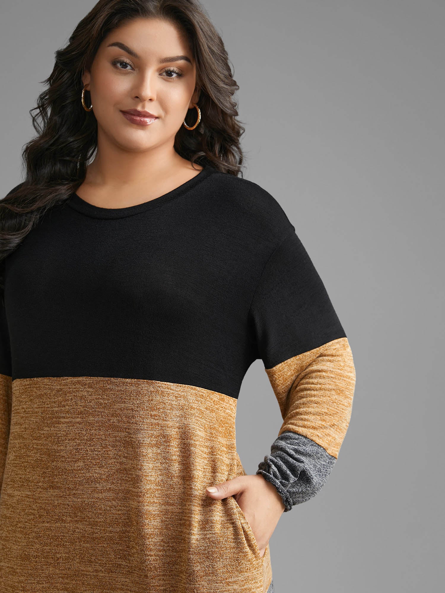 Colorblock Contrast Heather Pocket Knit Dress