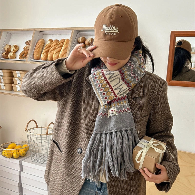 Women's Retro Ethnic Style Stripe Imitation Cashmere Tassel Scarf