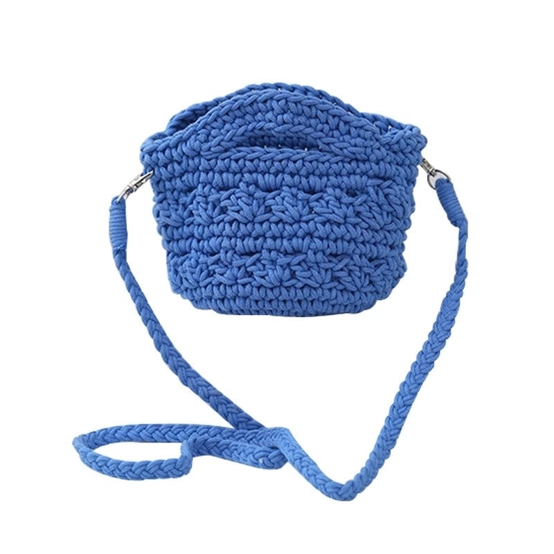 Women's Small Cotton Rope Solid Color Vacation Classic Style Weave Bucket Open Straw Bag