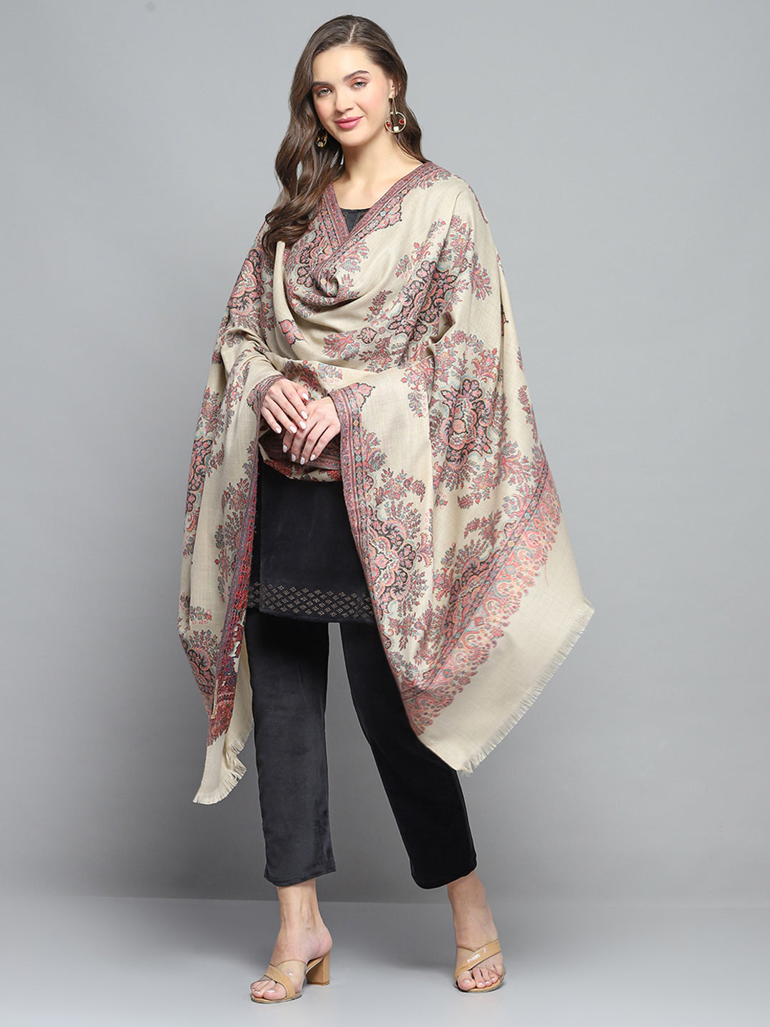 Women Beige Self Design Shawl