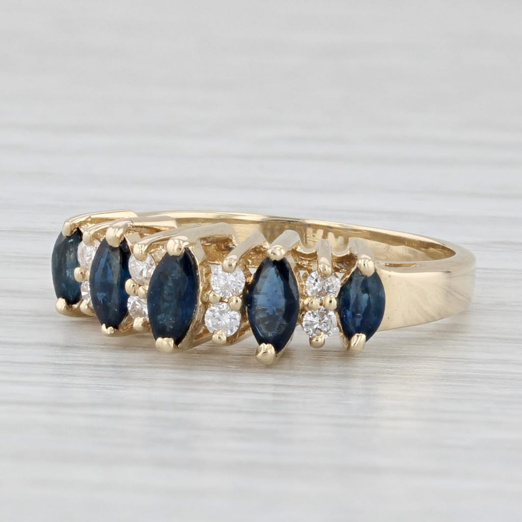 0.84ctw Blue Sapphire Diamond Ring 14k Yellow Gold Tiered Stackable Size 6