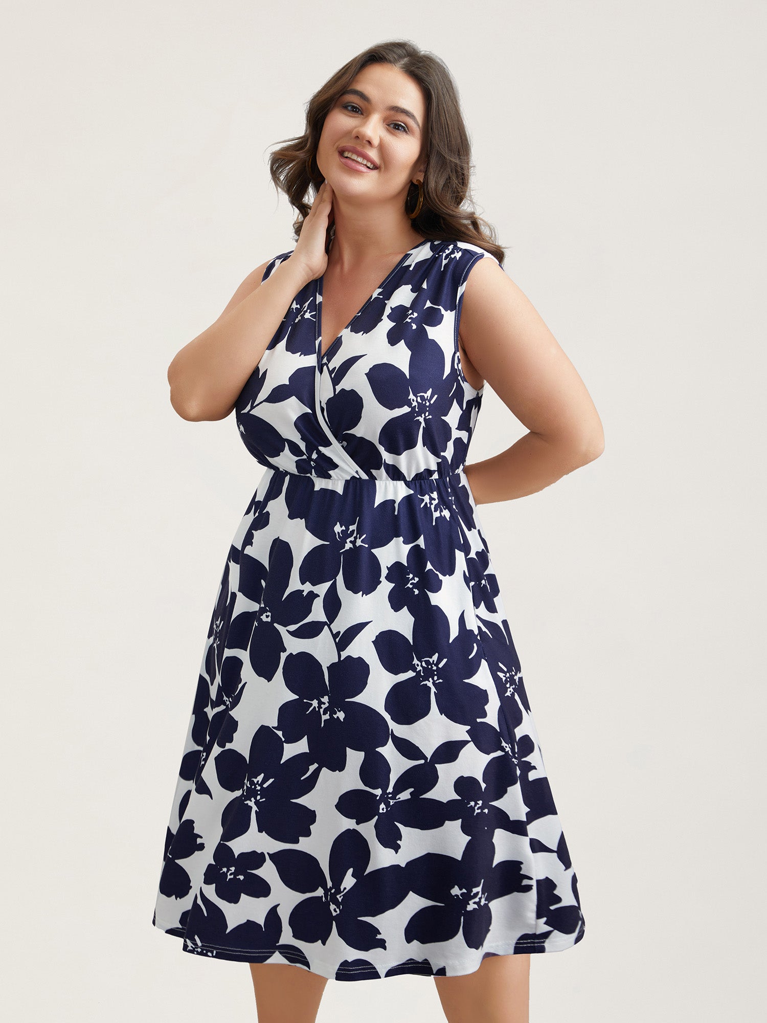 Floral Print Surplice Neck Midi Dress