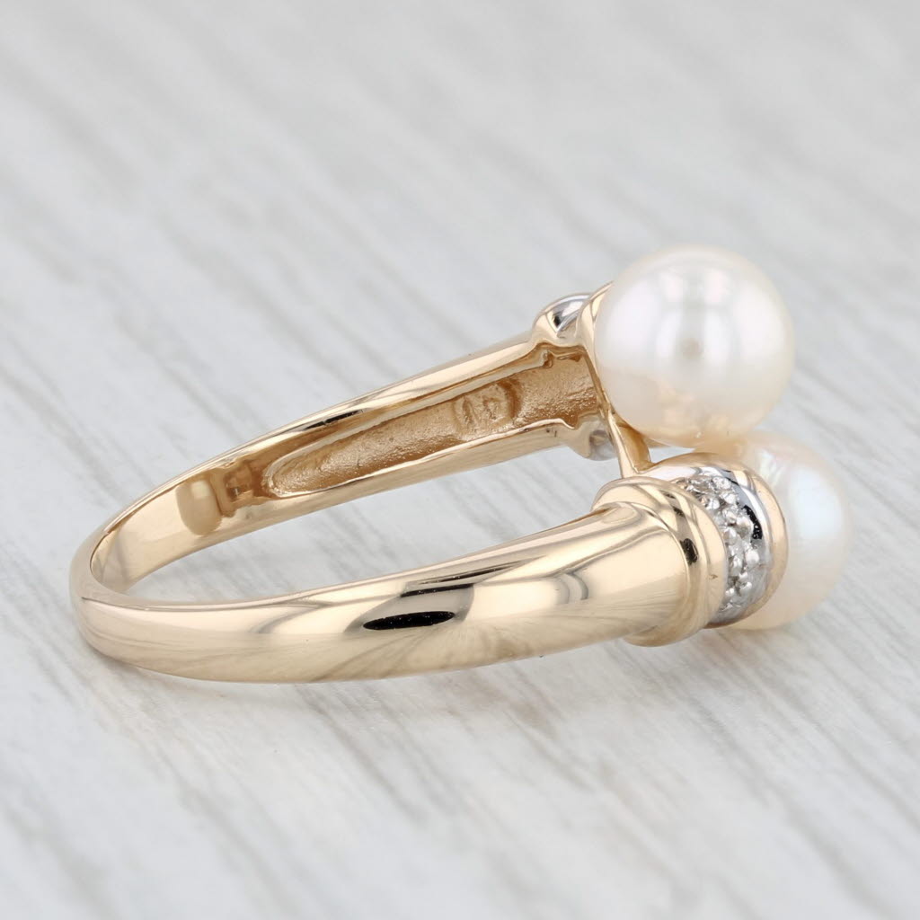 Cultured Pearl Diamond Bypass Ring 14k Yellow Gold Size 7