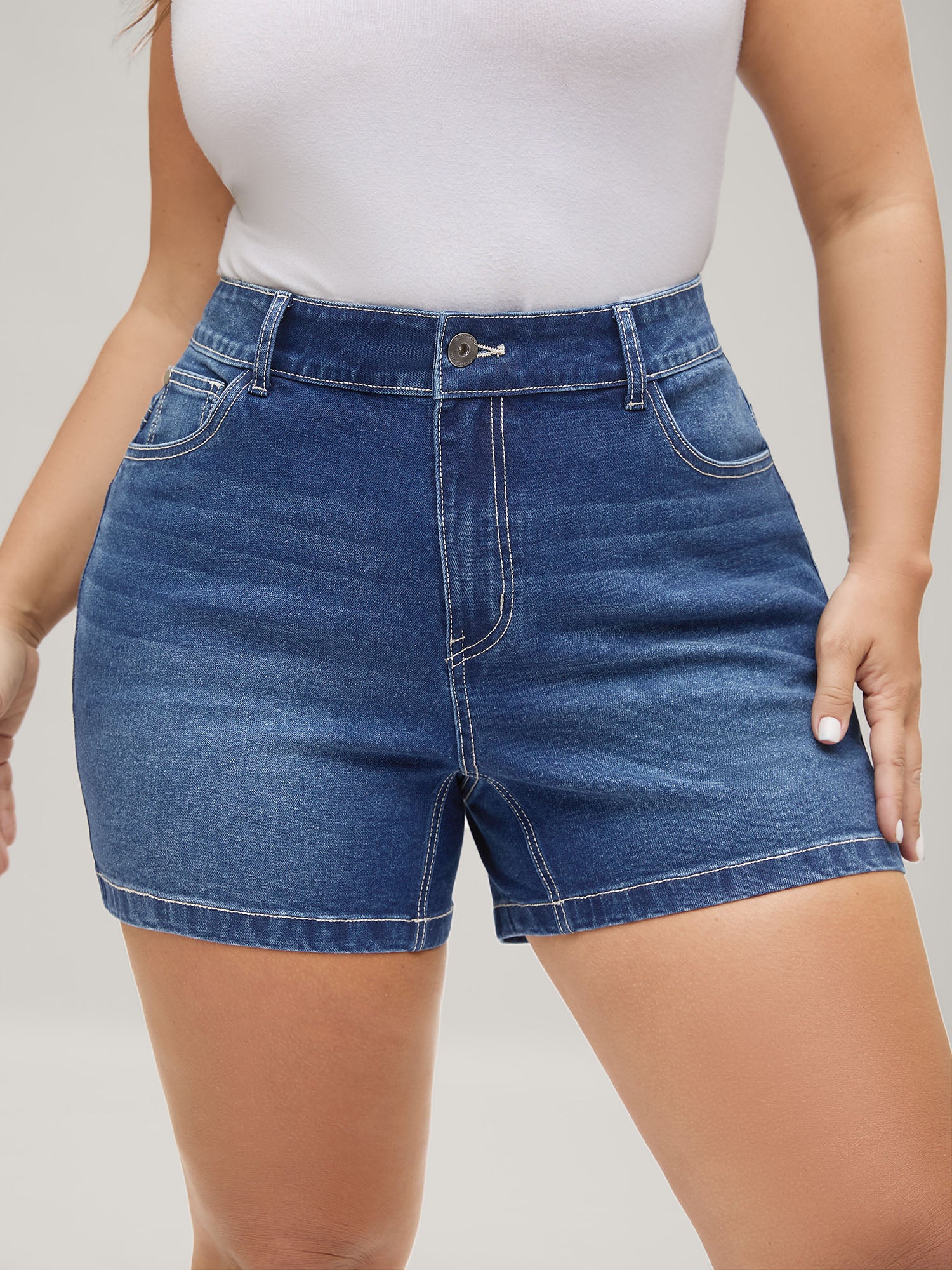 Booty-Lifting Straight-Fit Denim Shorts