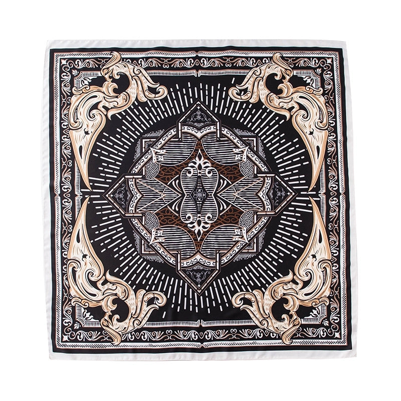 Women's Elegant Stripe Flower Satin Silk Scarf