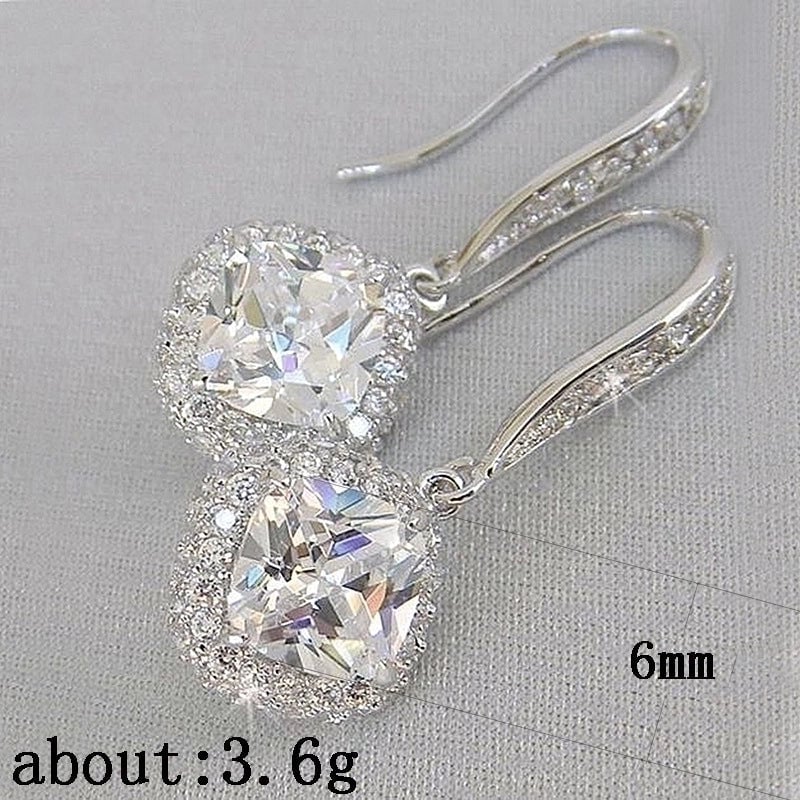 Fashion Square Inlaid Zircon Copper Drop Earrings