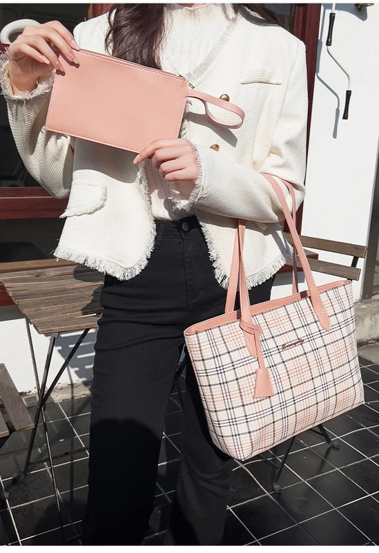 Women's Large Pu Leather Stripe Basic Vintage Style Zipper Tote Bag