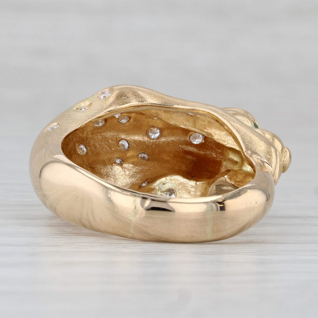 0.36ctw Diamond Leopard Ring 18k Yellow Gold Size 8.75 Emerald Eyes