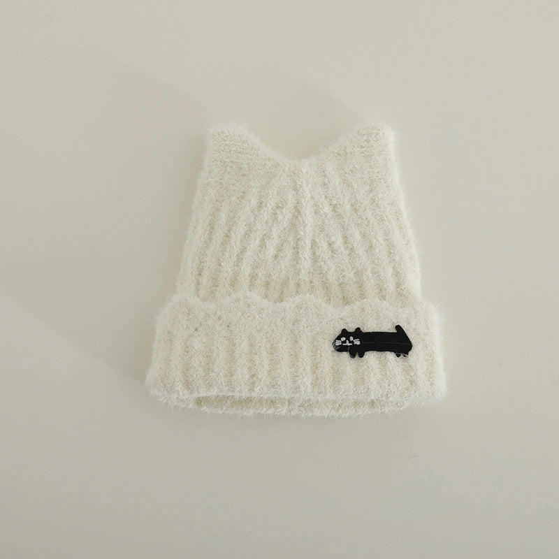 Cute Cat Ears Plush Knitted Hat Autumn And Winter Children Warm Baby's Knit Hat Personality Girl Sleeve Cap