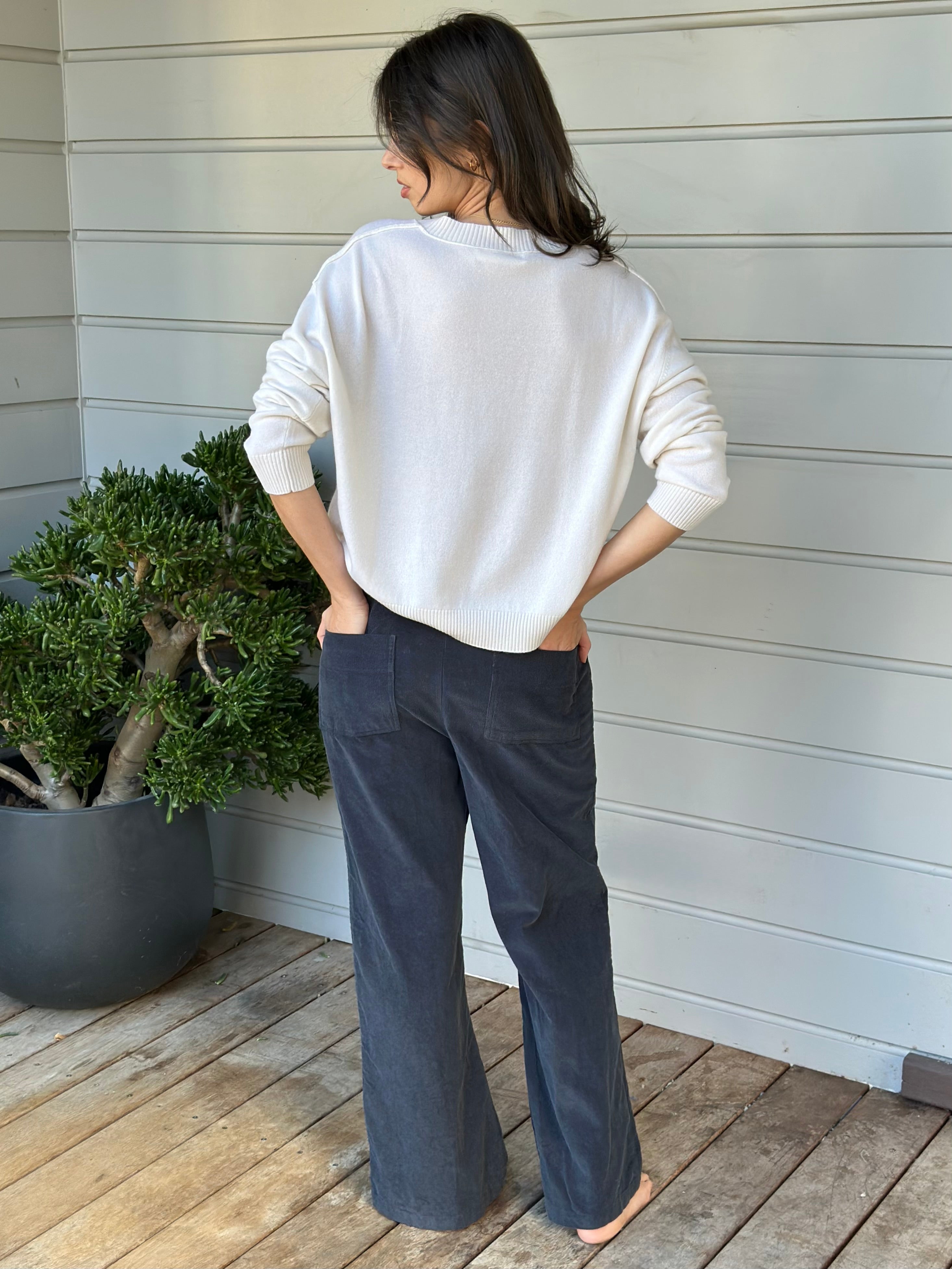 hazel wide leg pants - charcoal cord