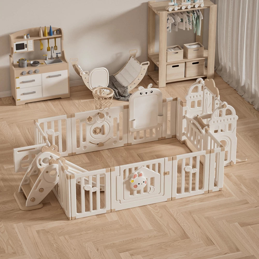 Kids Large Playpen Set 13pcs-Slide. Swing. Basketball Hoop & more