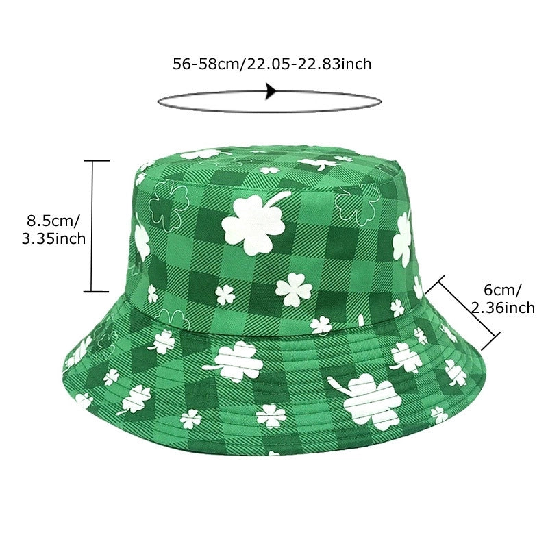 Unisex Retro Four Leaf Clover Printing Wide Eaves Bucket Hat