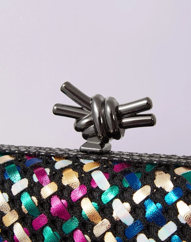 Colour Black Blue Pu Leather Polyester Geometric Evening Bags