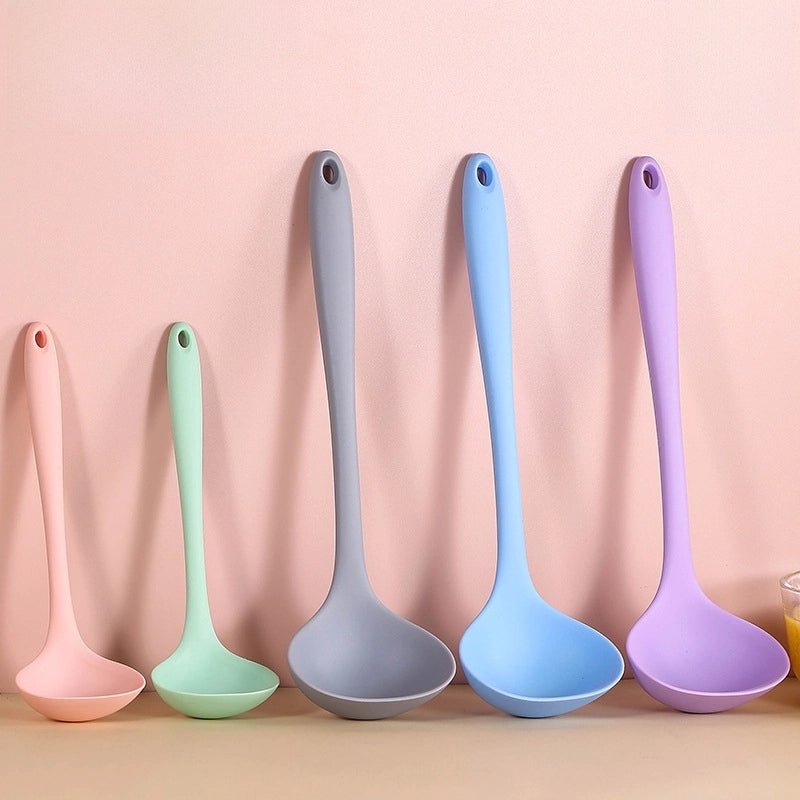 Silicone Soup Spoon Food Grade Long Handle Household Large Soup Spoon High Temperature Resistant Mini Porridge Spoon Frying Spoon Non-stick Cooking Pan Spoon