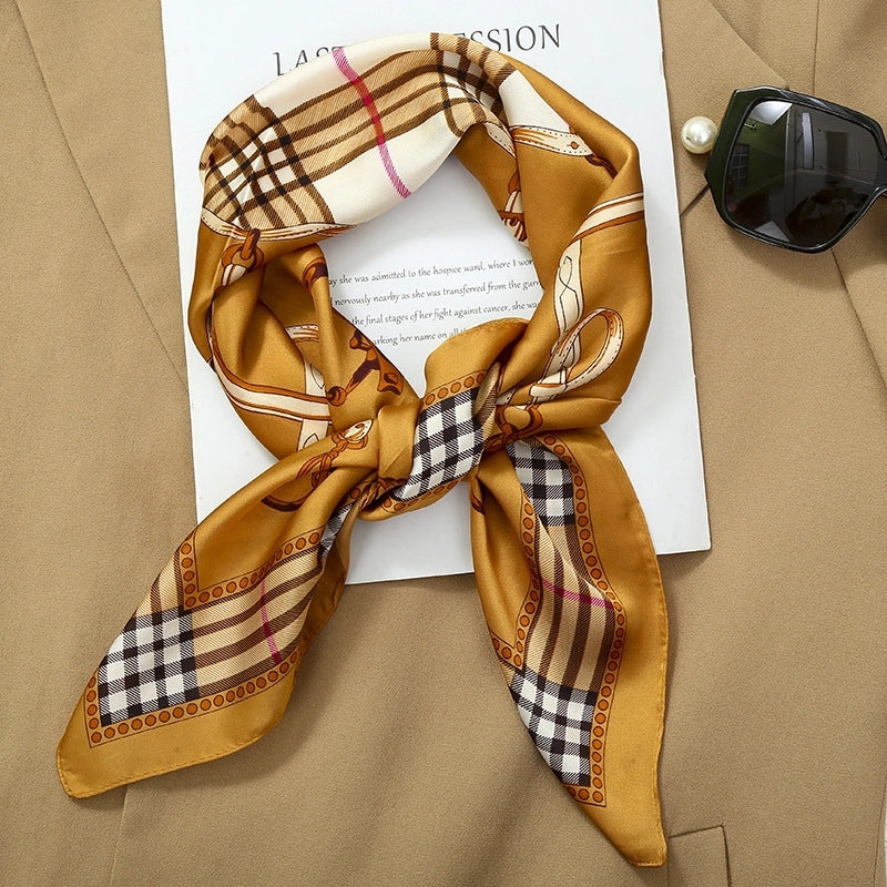 70*70  Striped Silk Scarf Women's Small Square Scarf  Versatile Professional Small Scarf Summer Thin Decorative Scarf