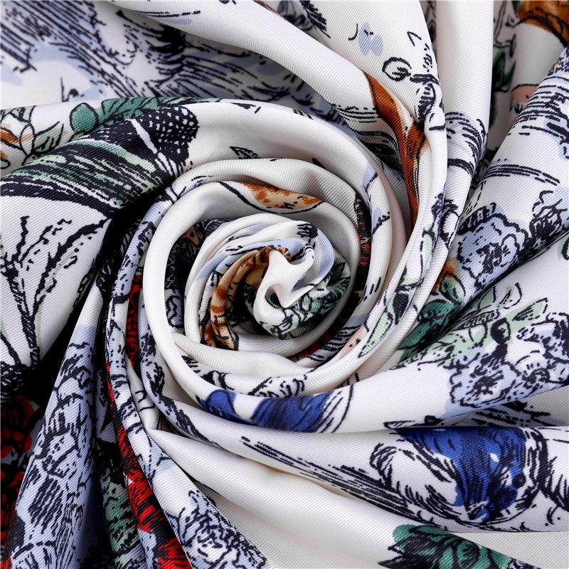 New Style Silk Scarf Forest Animal Print 130cm Twill Silk Large Square Scarf For Ladies