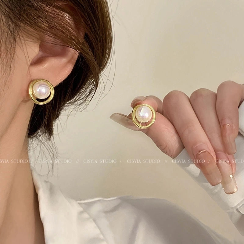 1 Pair Minimalist Round Inlay Alloy Zircon Ear Studs