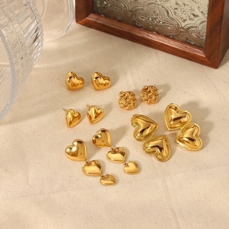 1 Pair Classic Style Heart Shape Polishing Plating 304 Stainless Steel Drop Earrings Ear Studs