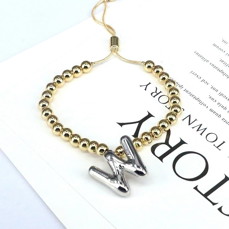 Copper Gold Plated Vintage Style Minimalist Plating Letter Bracelets