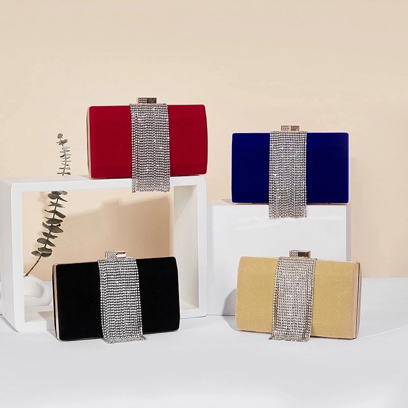 Black Red Dark Blue Corduroy Solid Color Square Evening Bags