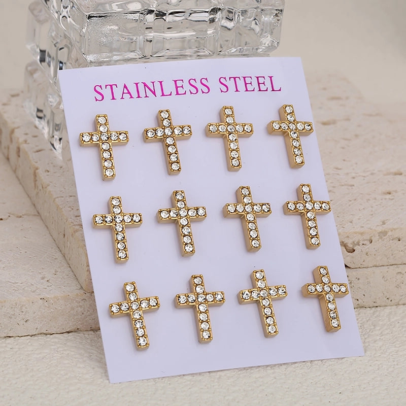 1 Set 1 Pair Luxurious Shiny Cross 304 Stainless Steel Ear Studs