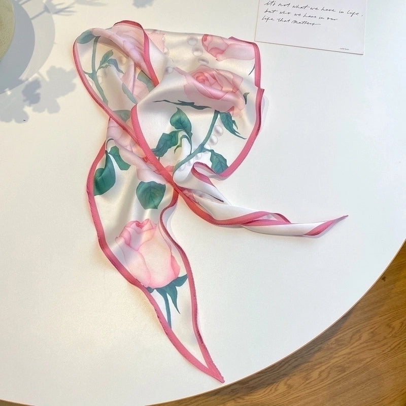 Women's Ig Style Minimalist Flower Satin Printing Silk Scarf
