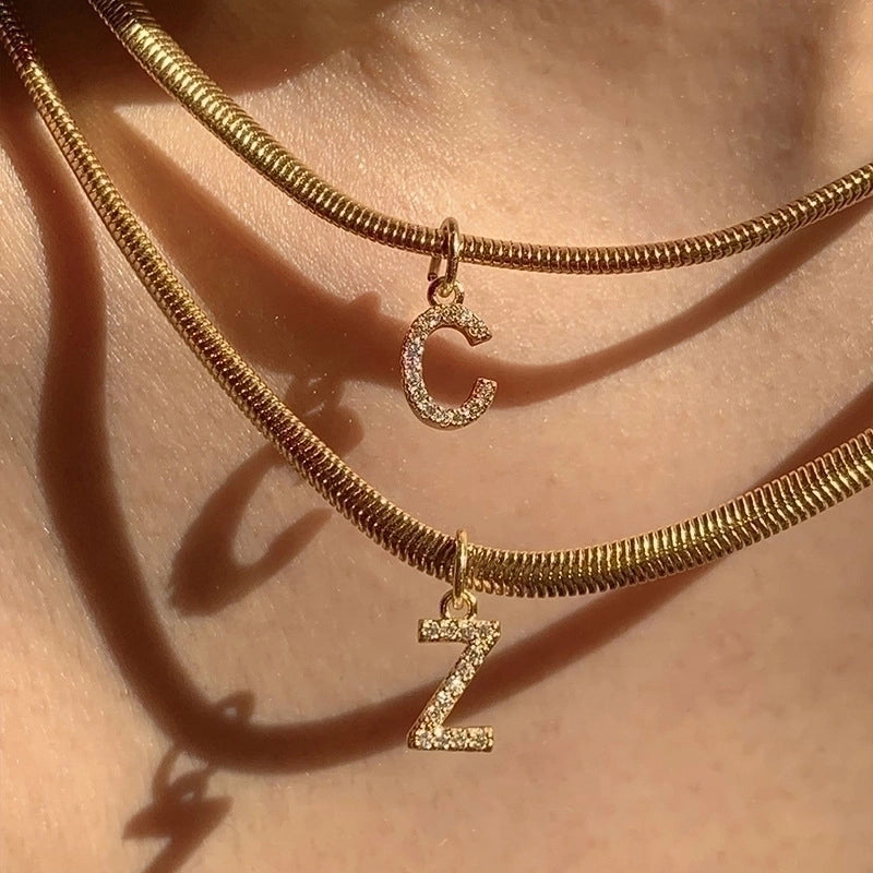 Minimalist Classic Style Letter Copper Inlay Zircon Pendant Necklace