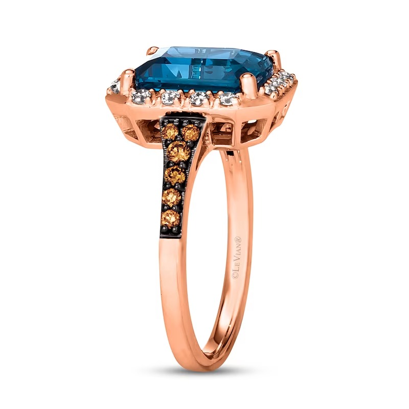 Le Vian Blue Topaz & Diamond Ring 3/8 ct tw Diamonds 14K Strawberry Gold