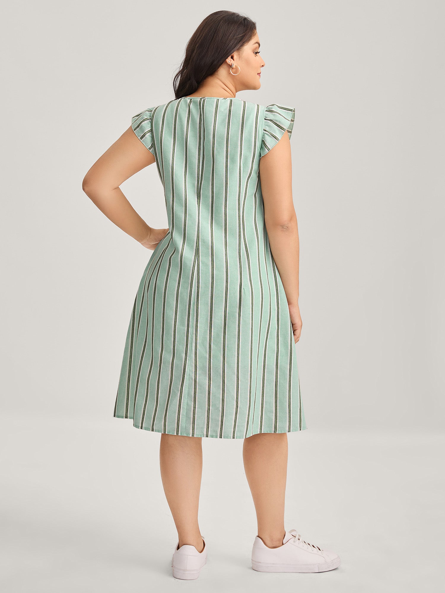 Pleated Front Stripes Pockets Midi Dress