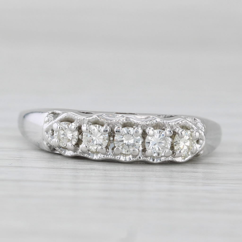 Vintage 0.35ctw Diamond Wedding Band 14k White Gold Size 8 Stackable Ring