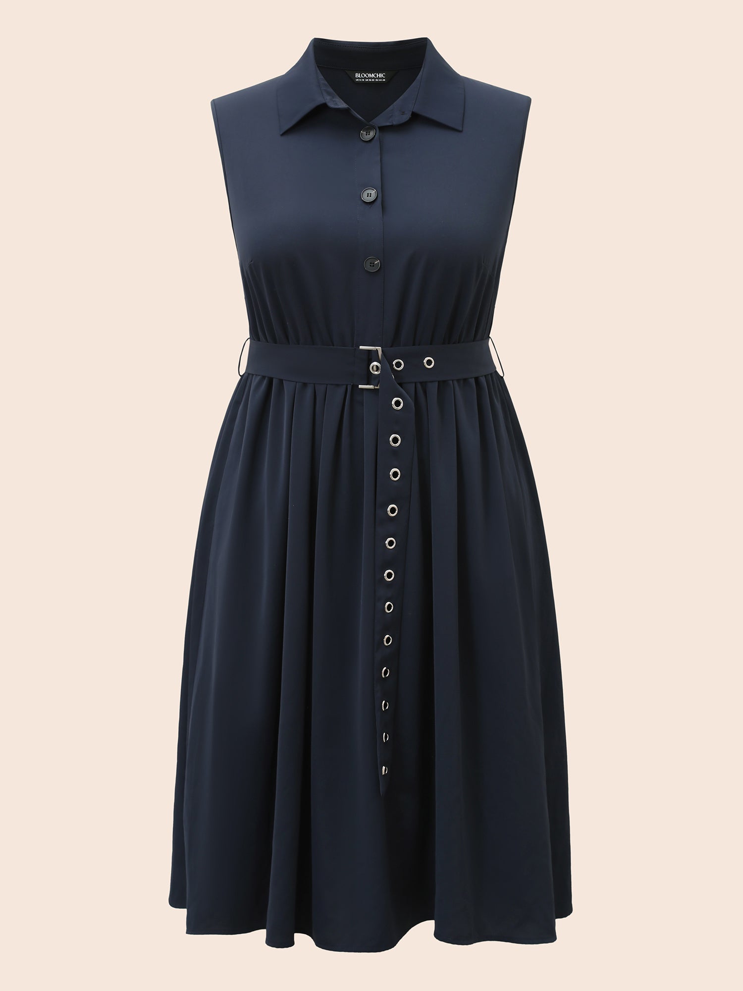 Shirt Collar Gathered Sleeveless Belted Dress