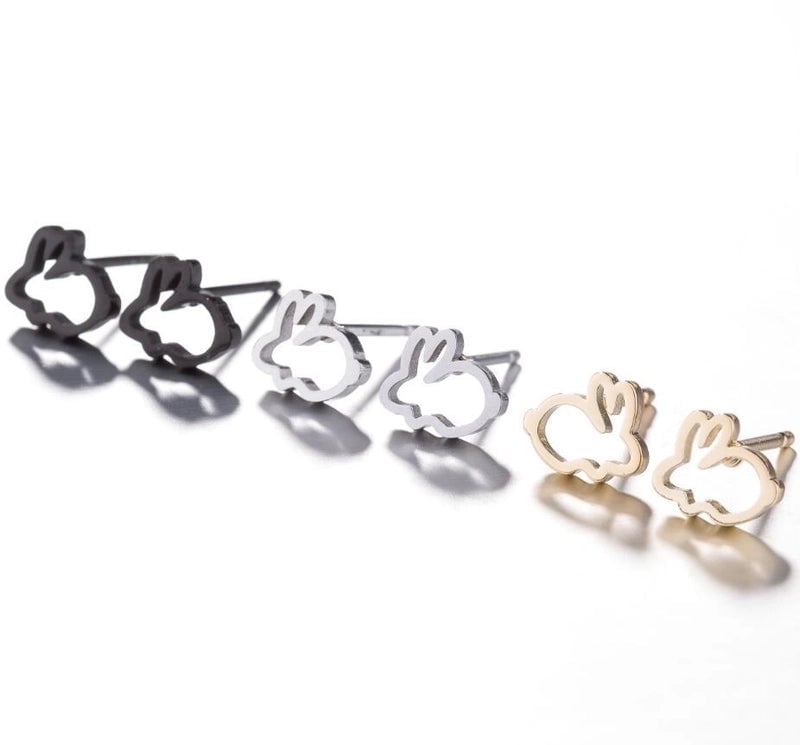 Minimalist Letter Cat Elephant Stainless Steel Plating Hollow Out Ear Studs 1 Pair
