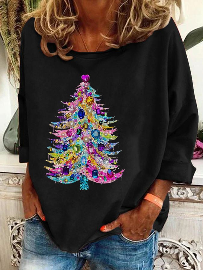 Women's Christmas Tree Art Printed Casual Sweatshirt