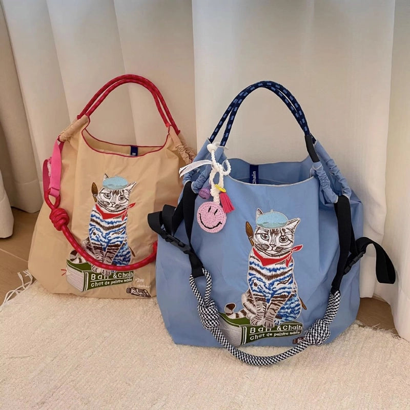 Women's Cute Printing Cat Nylon Shopping Bags