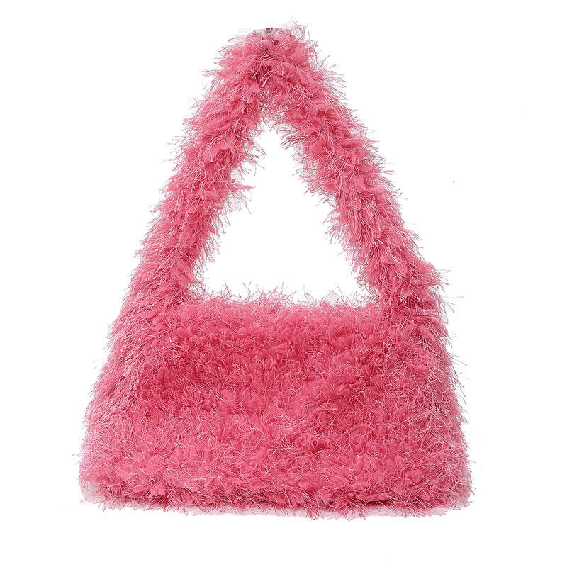 Autumn And Winter Cute Furry Portable Women's Bag Warm Furry Underarm Bag Korean Style Women's Popular One Shoulder Bag Fashion