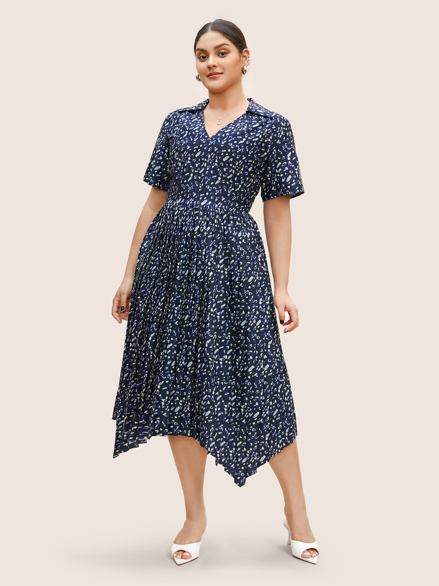 Allover Print Pleated Hanky Hem Dress