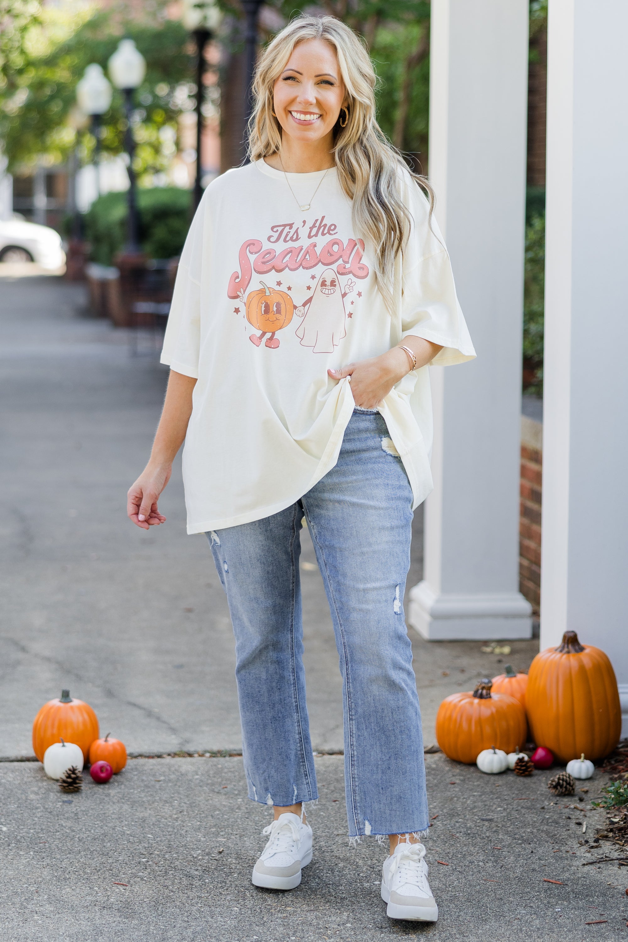 Tis The Spooky Season Boyfriend Tee. Ivory