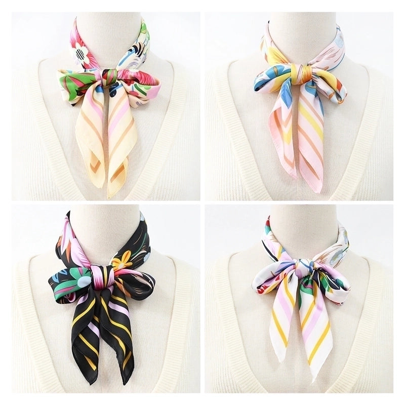 Women's Elegant Pastoral Flower Satin Printing Silk Scarf