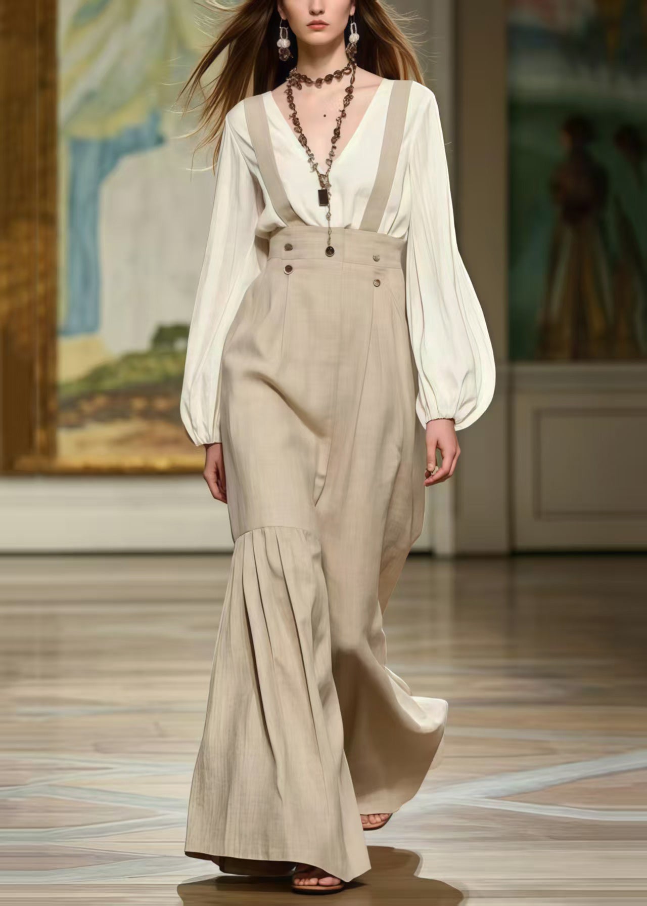 Fitted Apricot Wrinkled Patchwork Cotton Cami Skirts Spring