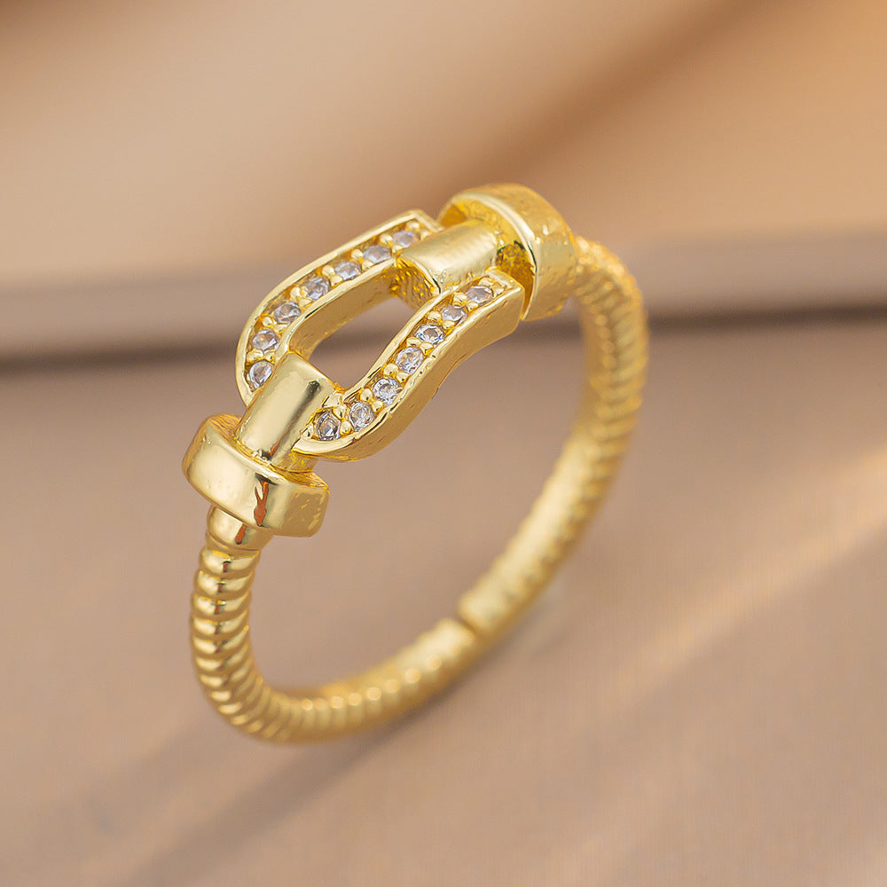 Seiko High Version Classic Horseshoe Buckle Ring Fashion Ins Brushed Ring Adjustable Female