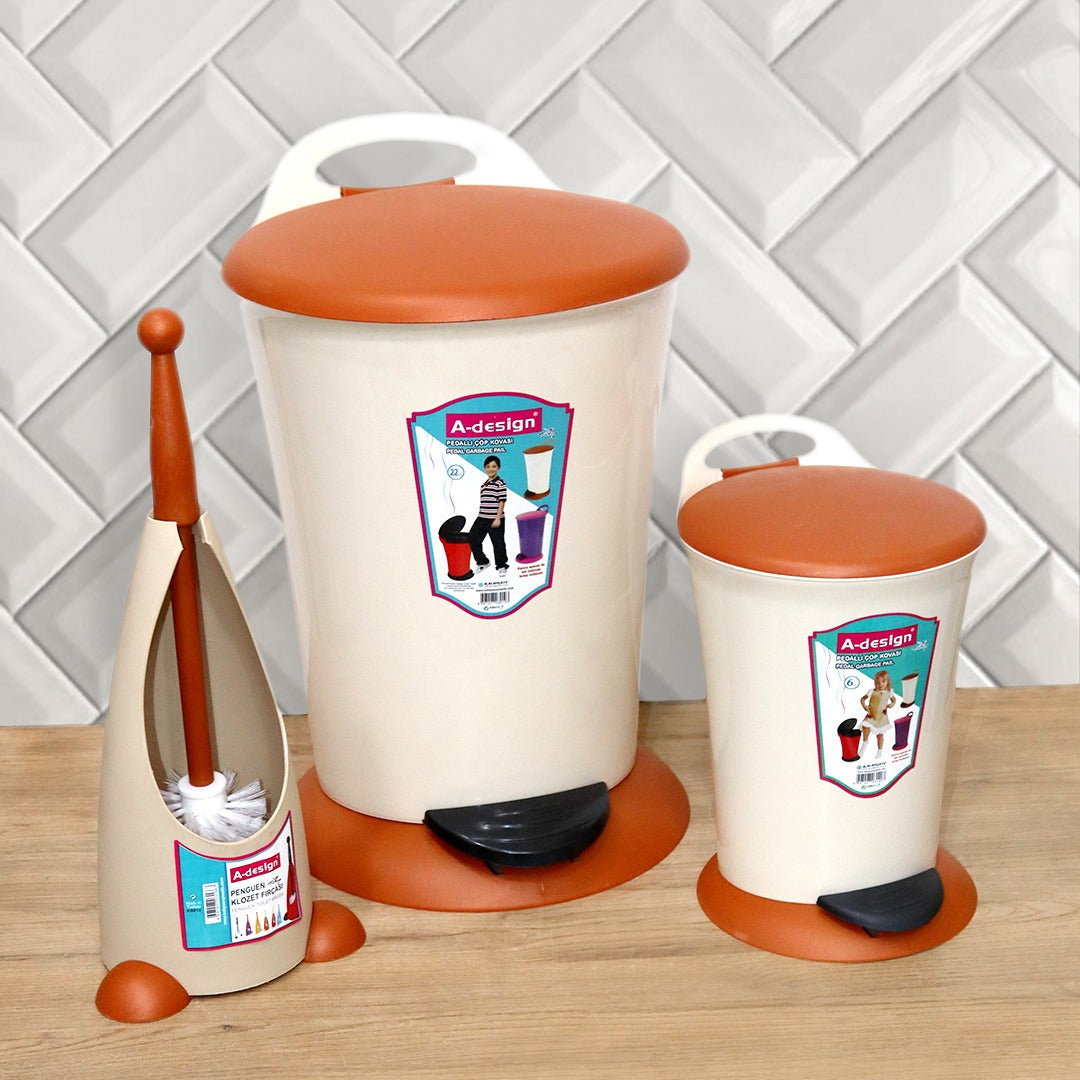 Beige & Brown Plastic Bathroom Set