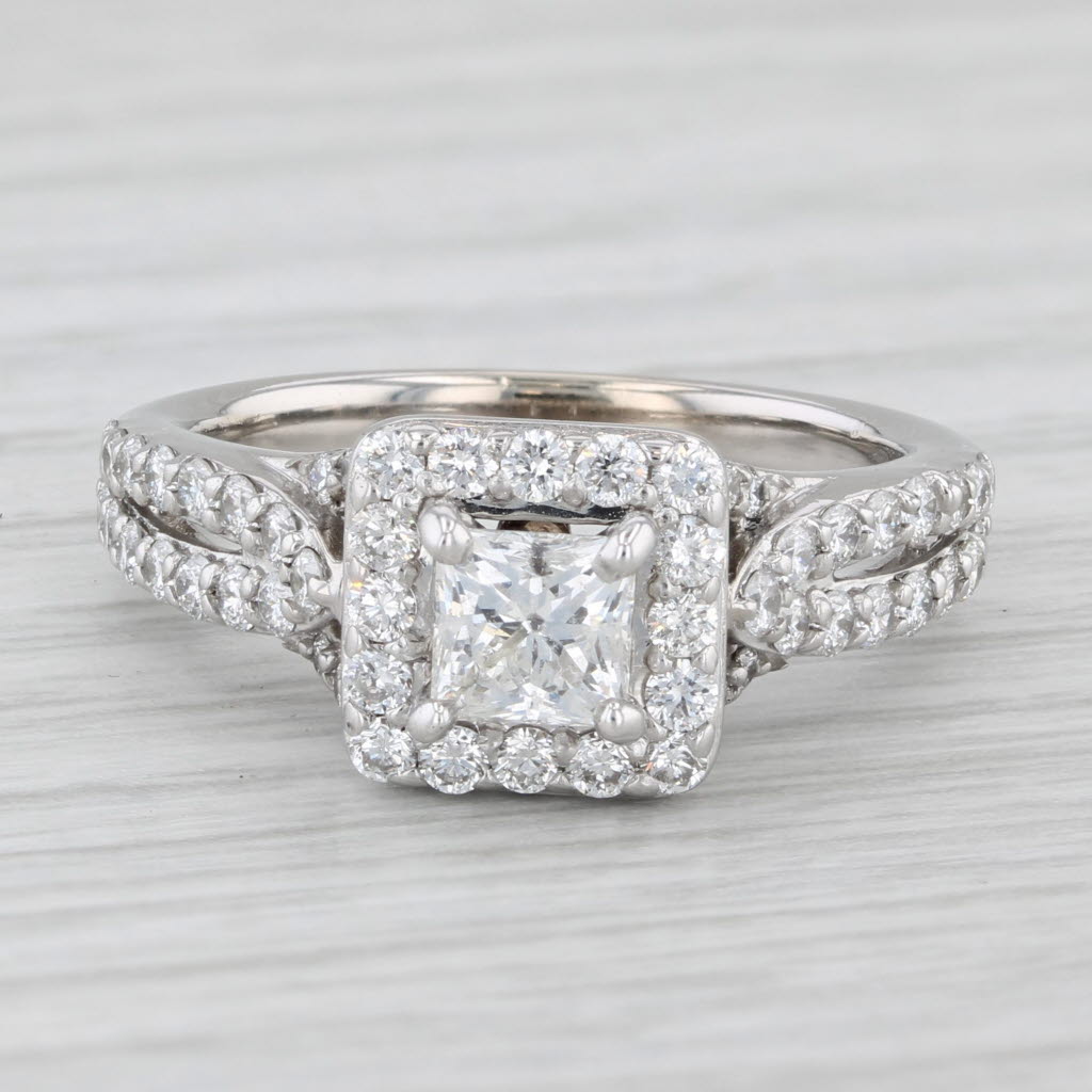 1.54ctw Tolkowsky Princess Diamond Halo 14K White Gold Engagement Ring Size 6.75