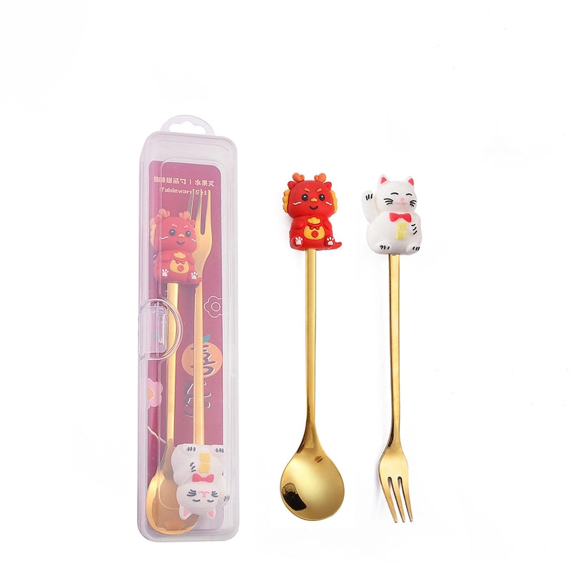Christmas Cute Animal Santa Claus Stainless Steel Tableware 2 Pieces