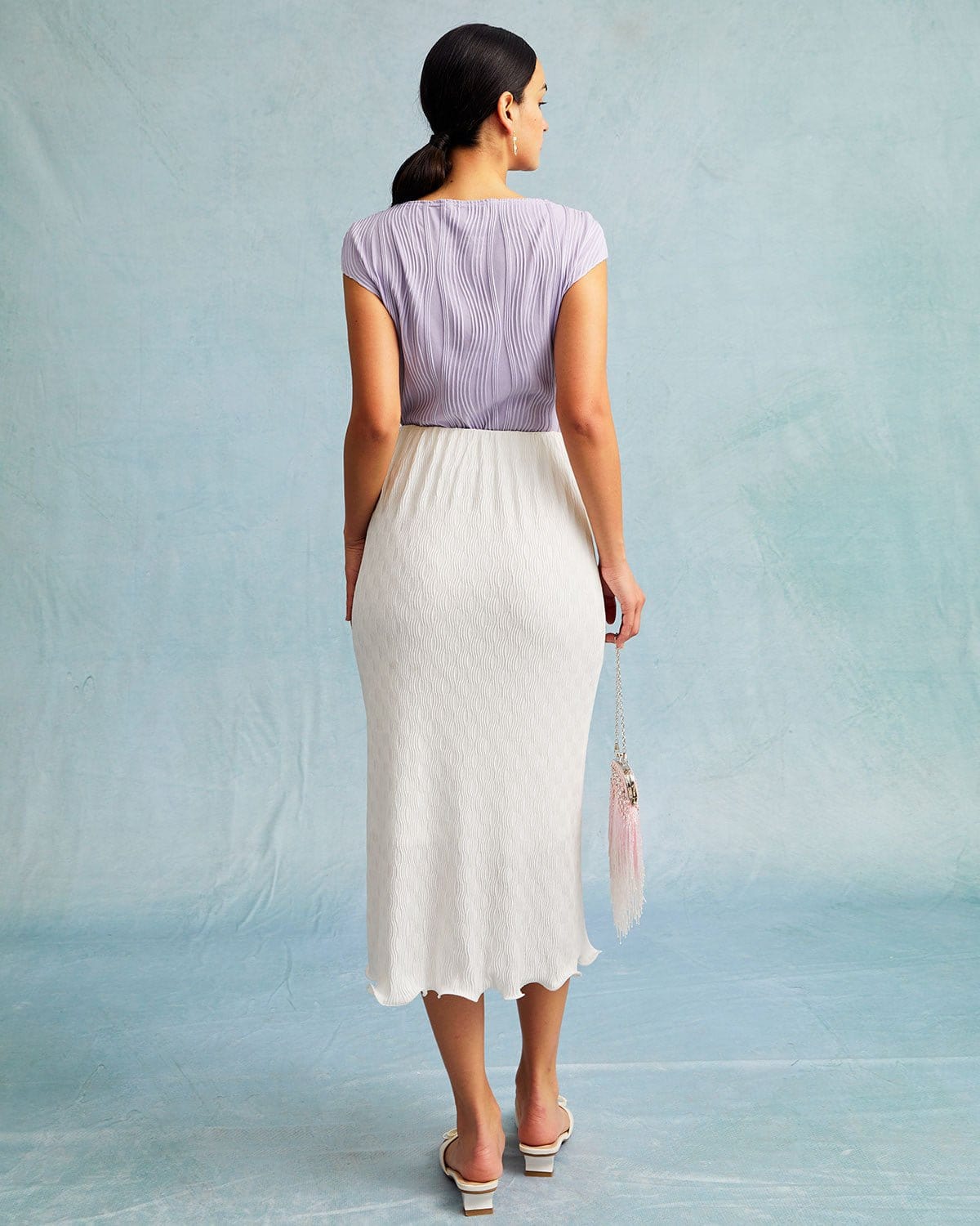 The White Water Ripple Textured Hem Midi Skirt