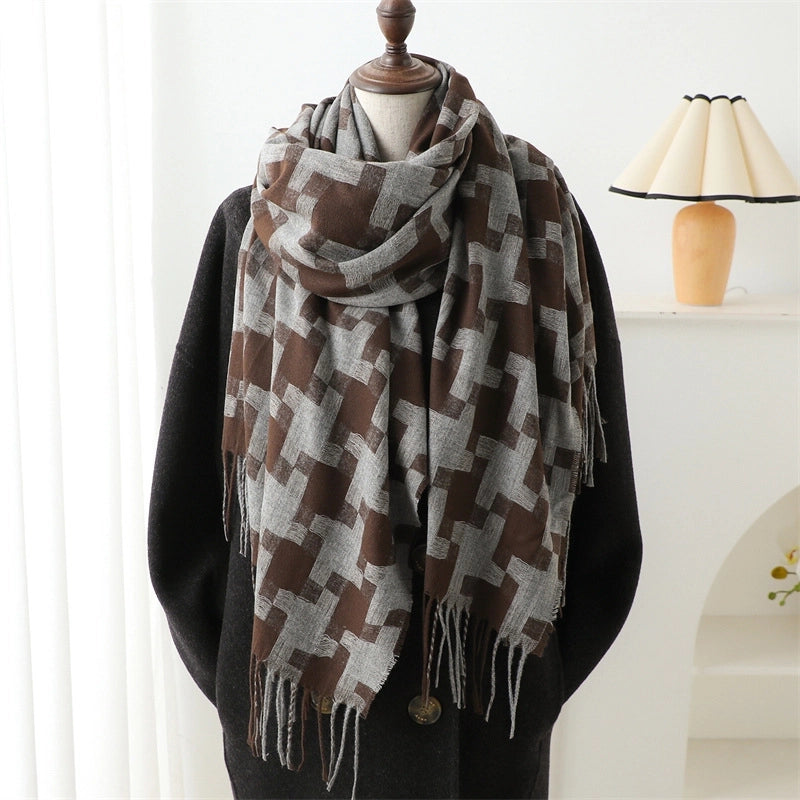 Women's Elegant Basic Lady Plaid Imitation Cashmere Polyester Scarf