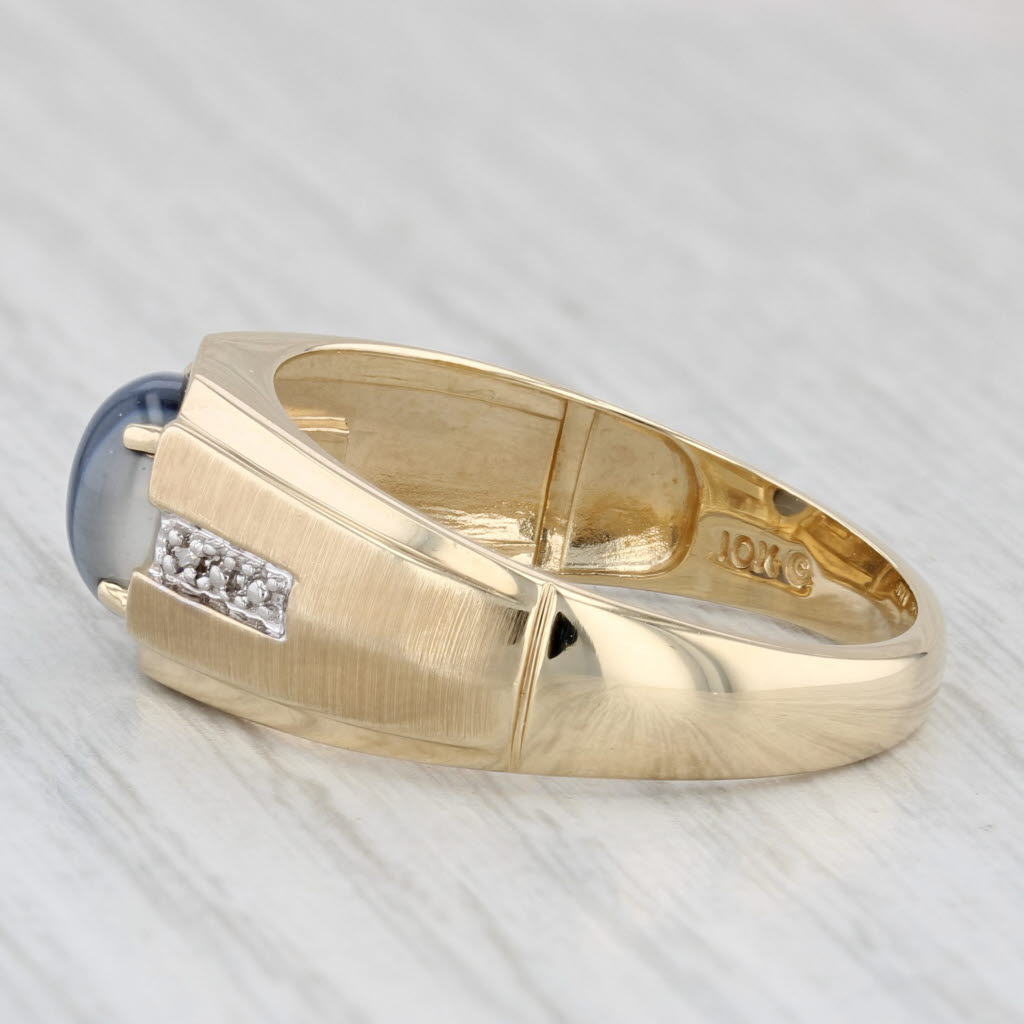 Glass Cat's Eye Oval Cabochon Ring 10k Yellow Gold Size 11 Men's