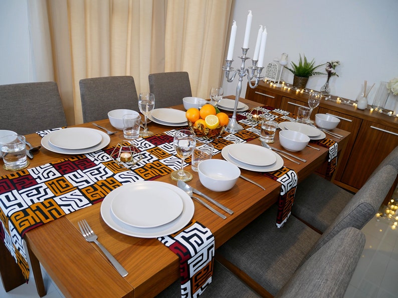 African MudCloth Table Runner with Napkins Dining Table Set /