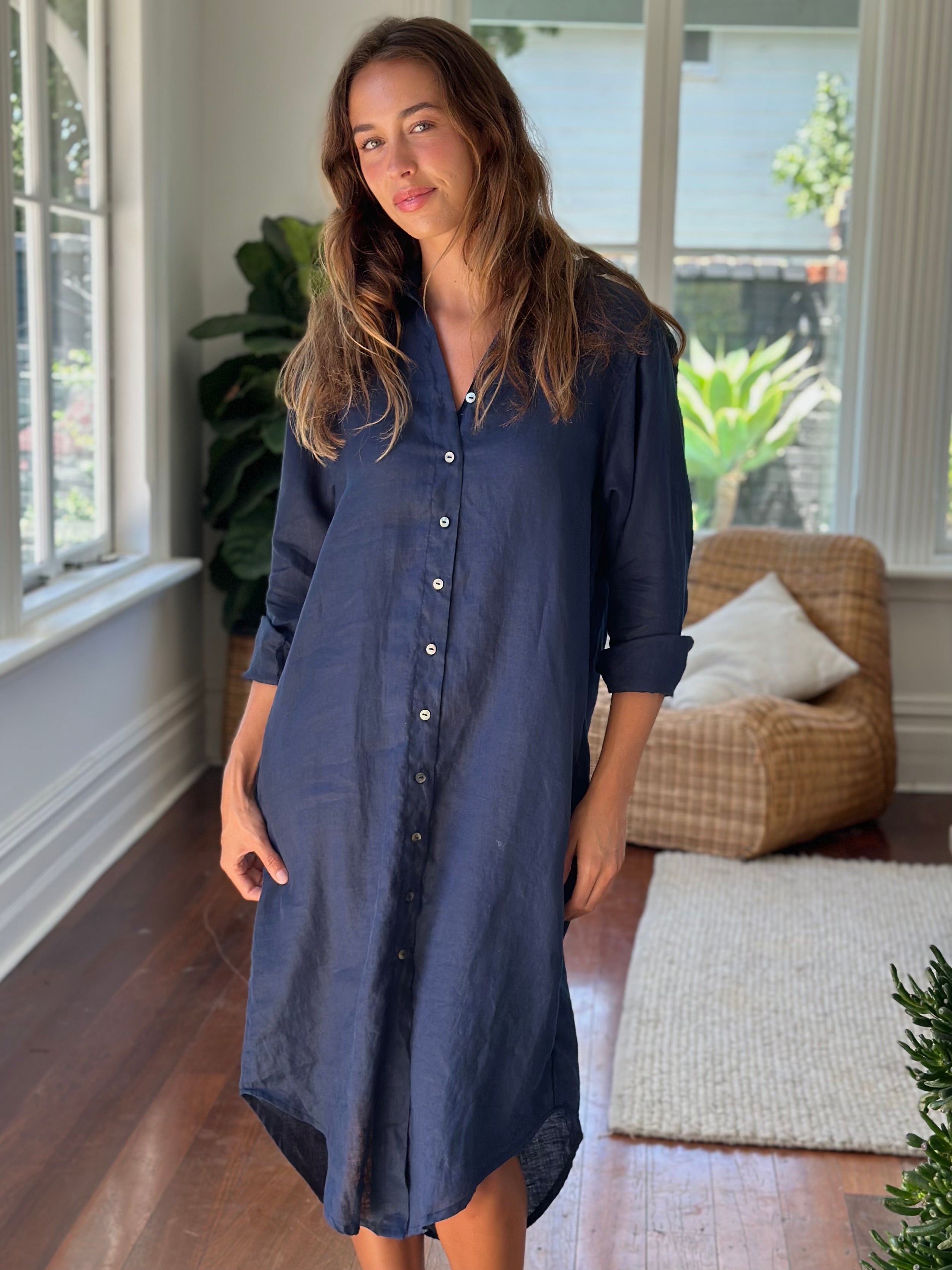 elena shirtdress - navy linen