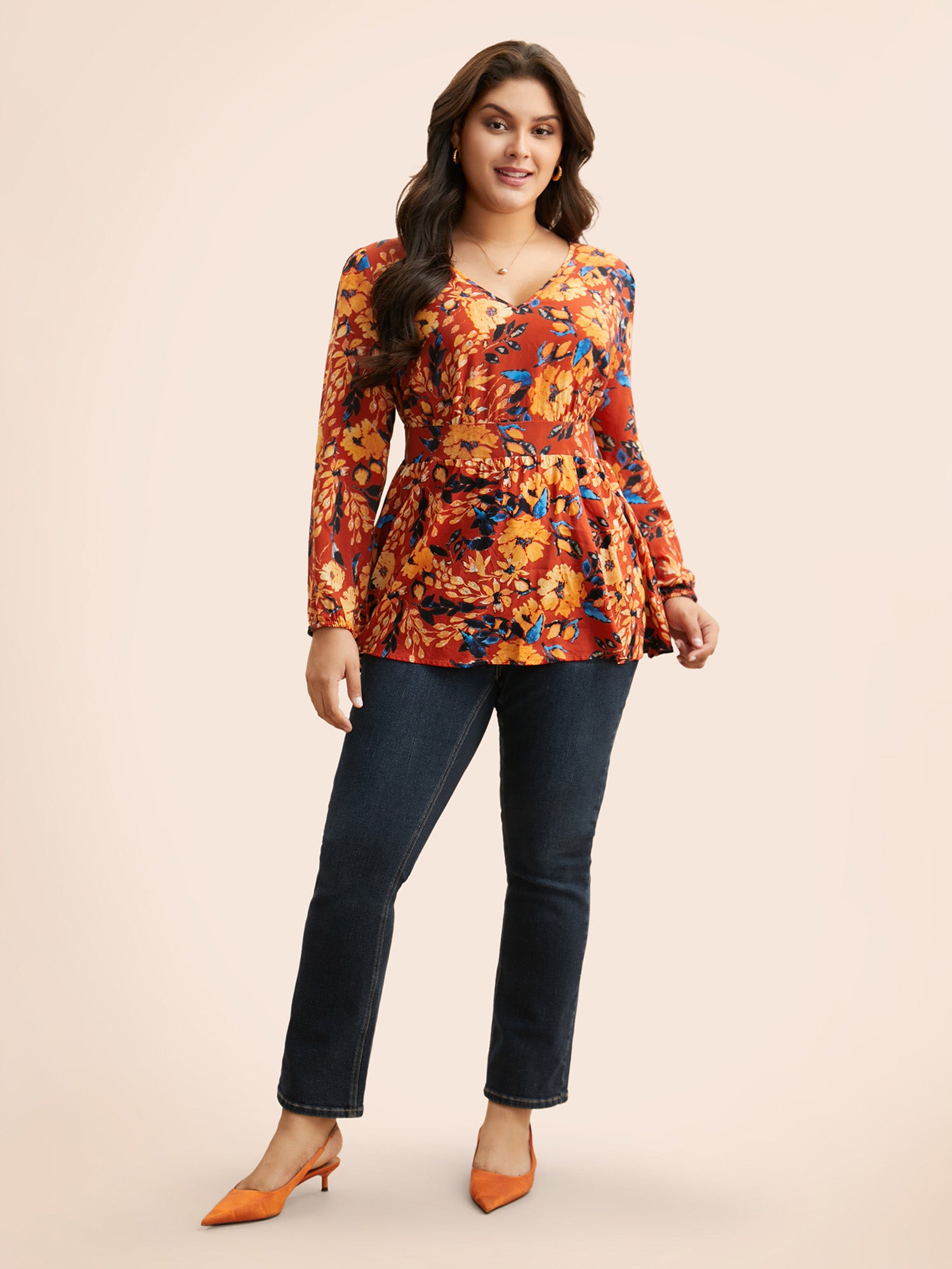 Floral Shirred Gathered Lantern Sleeve Blouse