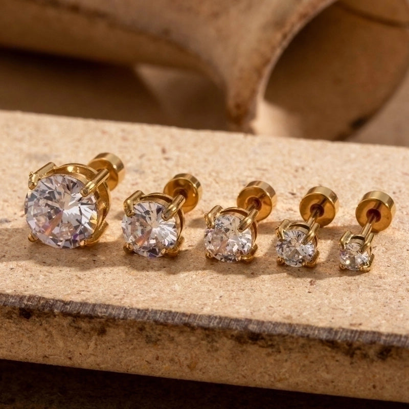 1 Piece Ear Cartilage Rings & Studs Minimalist Round 316L Stainless Steel  Plating Inlay Zircon